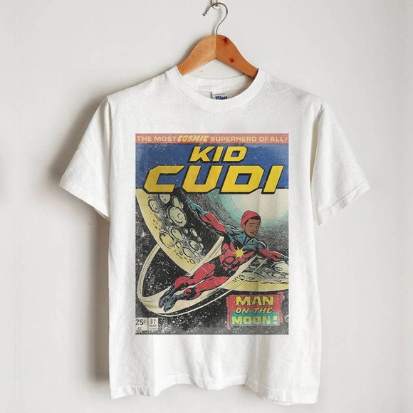 Tops - Kid Cudi Man On The Moon White Graphic Tee